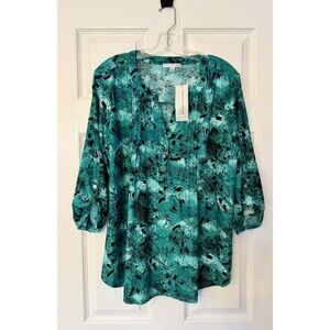 NEW Notations Green Flowers plus womens partial half sleeve Shirt Top 1X XL